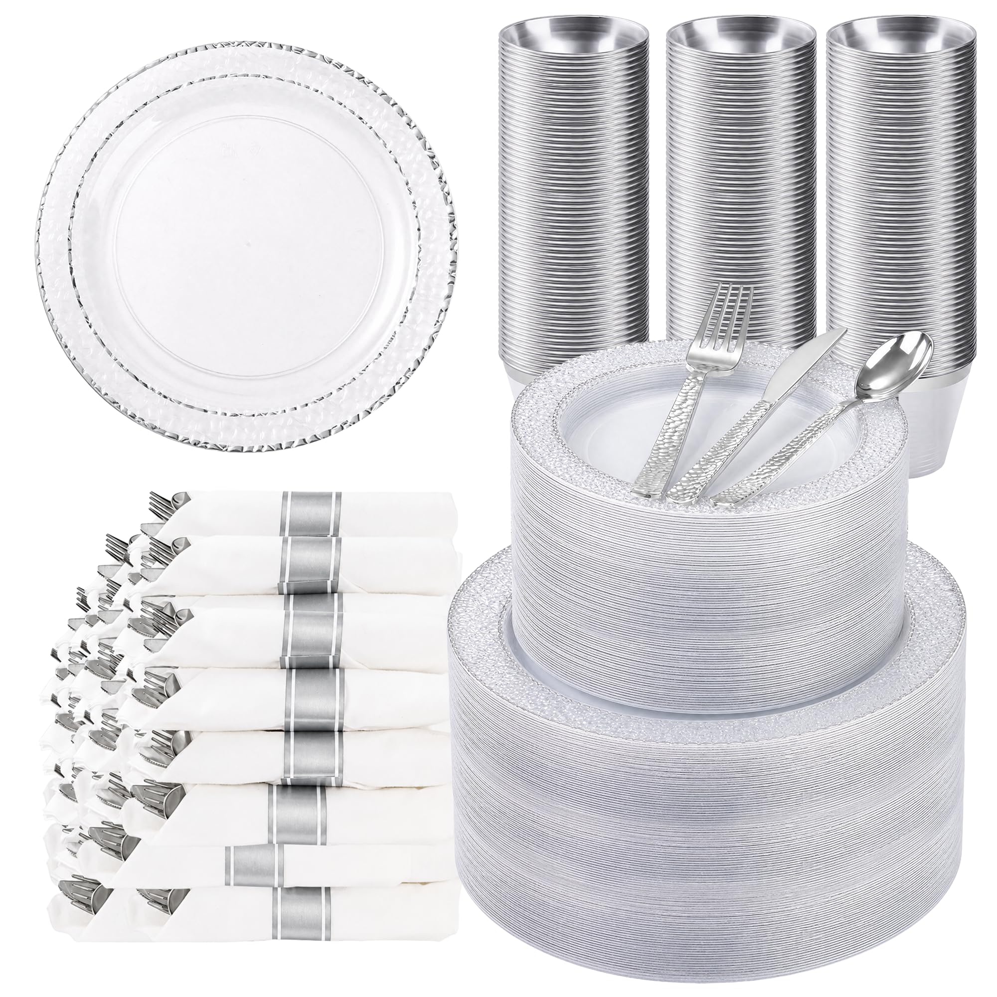 Black Plastic Plates - 350 Pack for 50 Guests -15 Black Plastic Plates - 350 Pack for 50 Guests -15