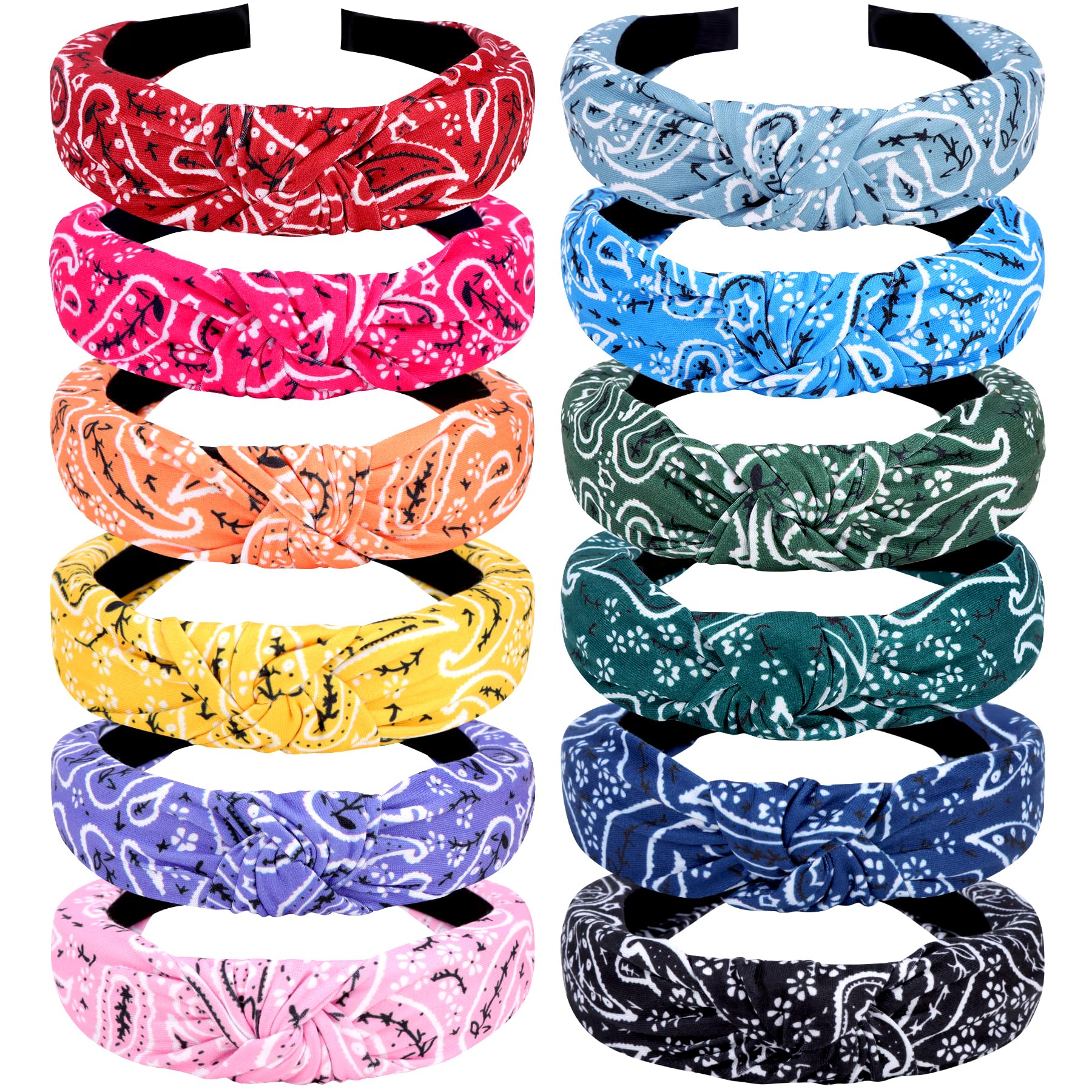 VELSCRUN Bandana Knotted Headbands for Women 12 Pack Gilrs Head Bands Fashion Solid Hair Band Non Slip for Womens Thin Thick Short Hair Face Wash Hair