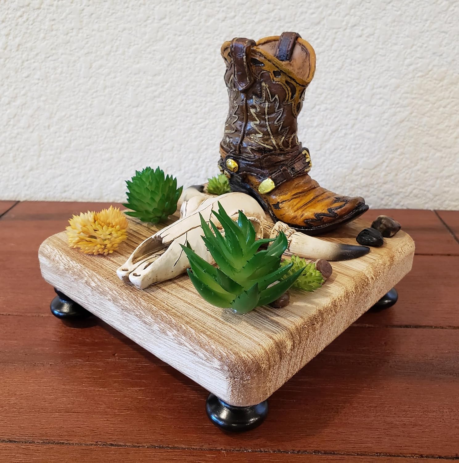 Cowboy Decor, Resin Cowboy Boot, Cow Skull, Western Decor Centerpiece, Western Theme Decor, Western Home Decor, Western Party Centerpiece