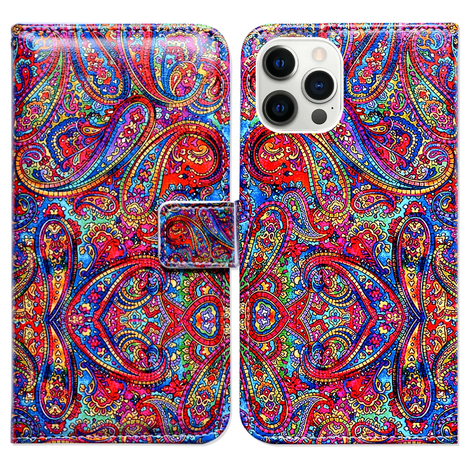 Bcov Case for iPhone 14 Pro Max, Bright Paisley Pattern Leather Flip Phone Case Wallet Cover with Card Slot Holder Kickstand for iPhone 14 Pro Max