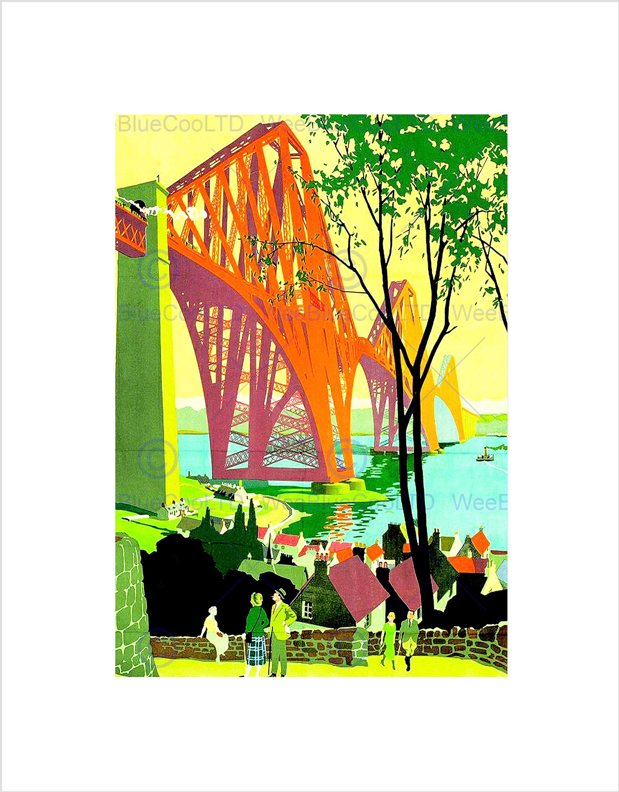 Wee Blue Coo Painting Industrial Forth Bridge Dalgety Bay Scotland Wall Art Print