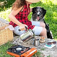 Vista 5 de Mixpresso Cafetera percoladora de acero inoxidable para estufa, cafetera percoladora clásica de 37oz, excelente para acampar, cafetera de 5-8 tazas