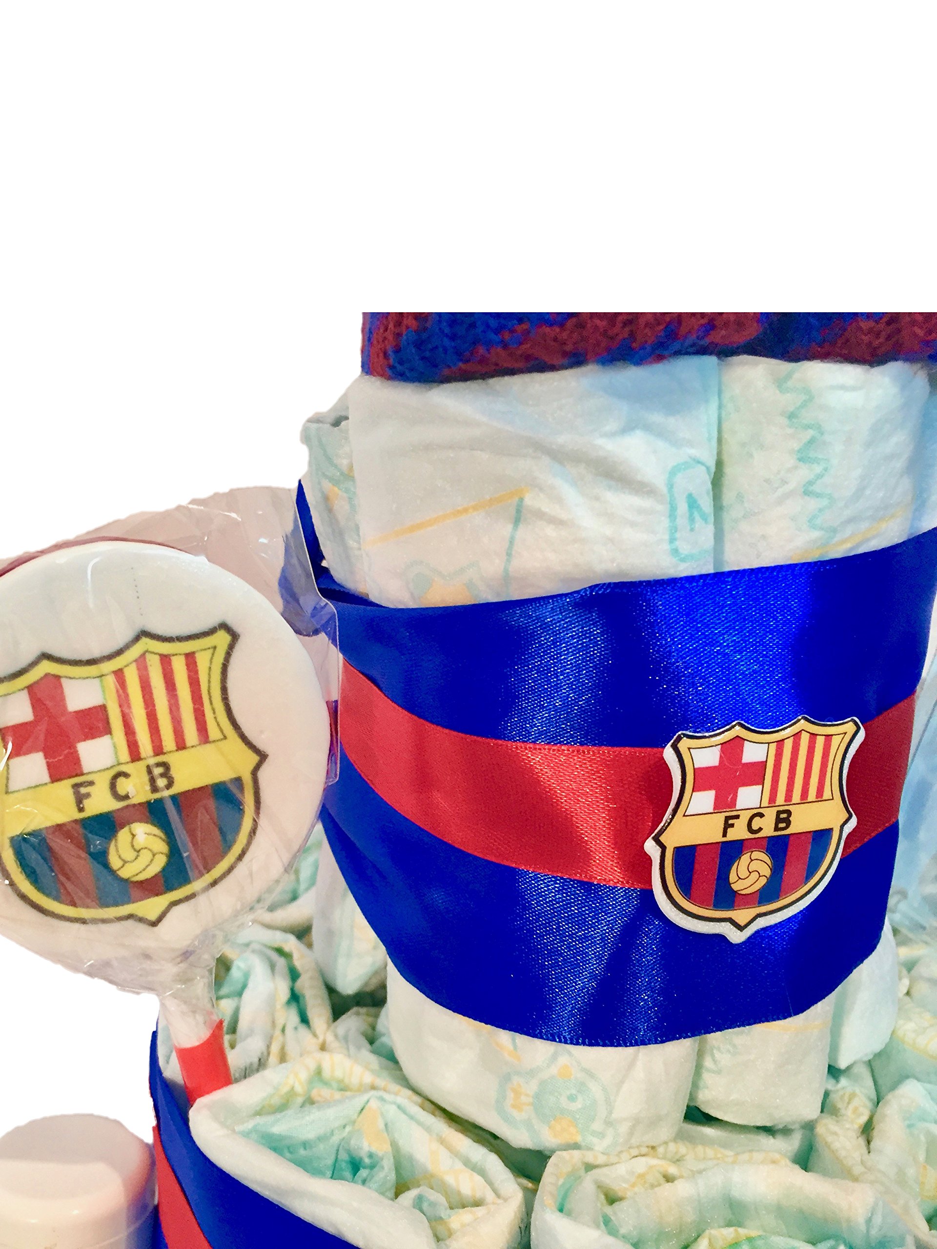 Tarta de pañales F.C.Barcelona MUSTELA (Talla 2 (3-6 kg)) by MomentosGourmet Añade tu dedicatoria personalizada. Regalo para bebé muy práctico. Cesta Canastilla recién nacido. Diaper Cake