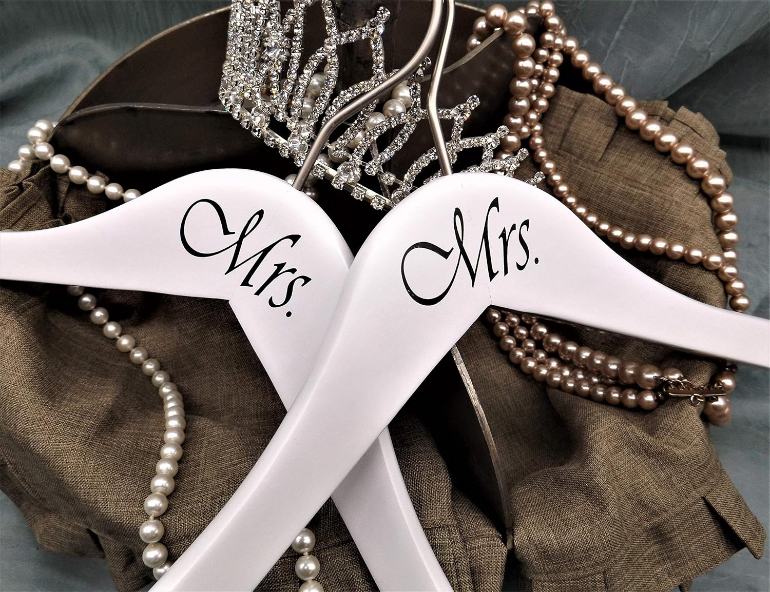 NAHANCO MRSMRS20117 Same Sex, Gay Pride Hanger Set, White Wood Hangers with Black Imprint (Mrs. and Mrs.), 17” (2-piece Set)