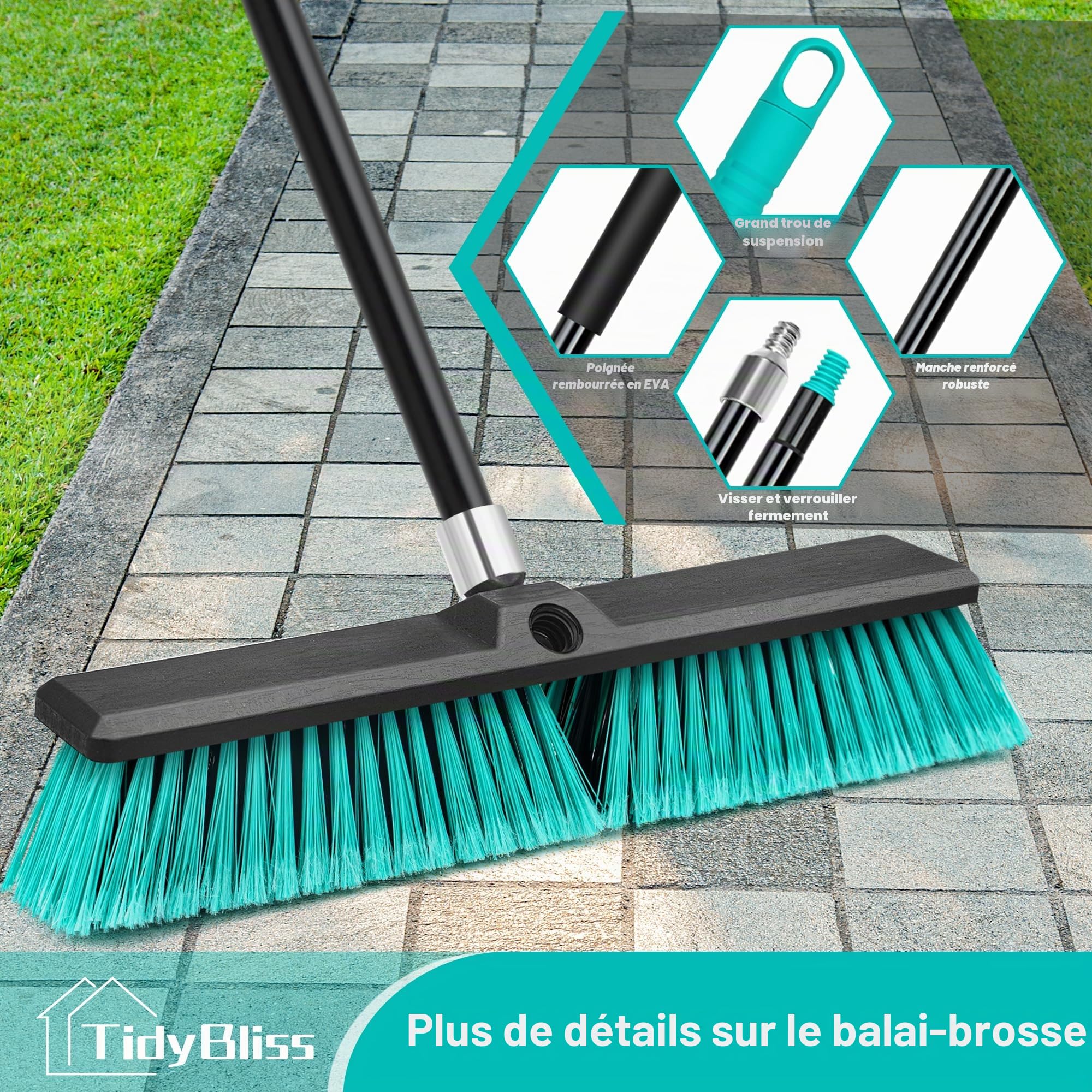 TidyBliss 45 cm Balai Brosse Exterieur, Grande Brush Commerciale à Poils Durs avec Manche Long de 160 cm pour Garage, Atelier, Jardin, Cour, Terrasse, Rue, Entrepôt, Pelouse, Allée (Vert)