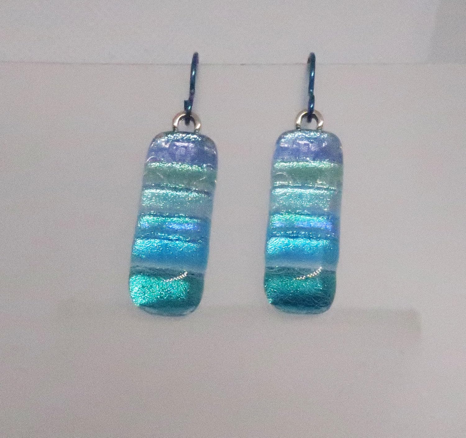 Dichroic Glass Sparkly Aqua Blue Green Hypo-Allergenic Niobium Earrings N149