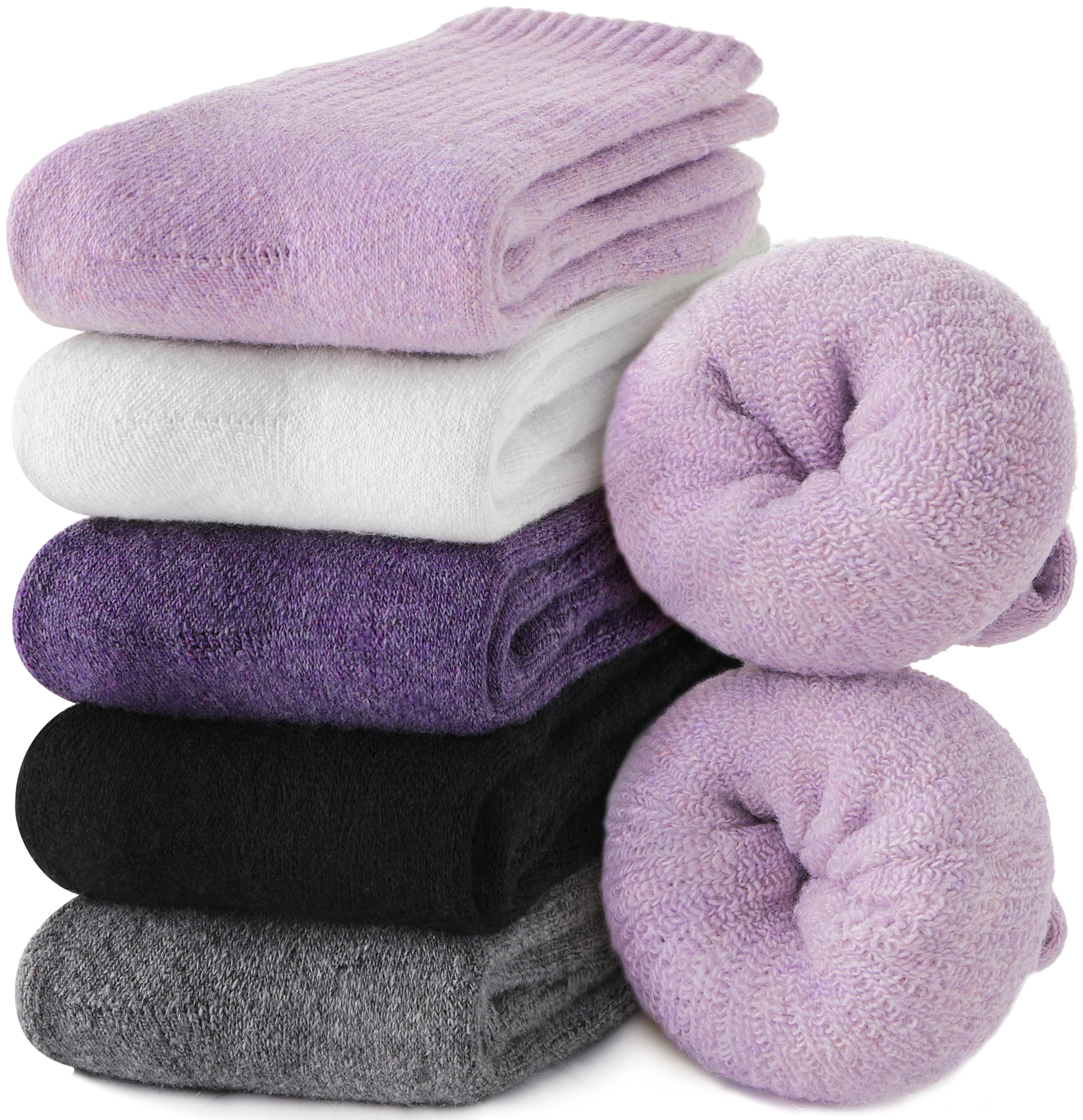 EBMORE Damen Merino Wollsocken Warme Dicke Thermosocken Wolle Socken Wandersocken Wintersocken für Damen 5 Paar