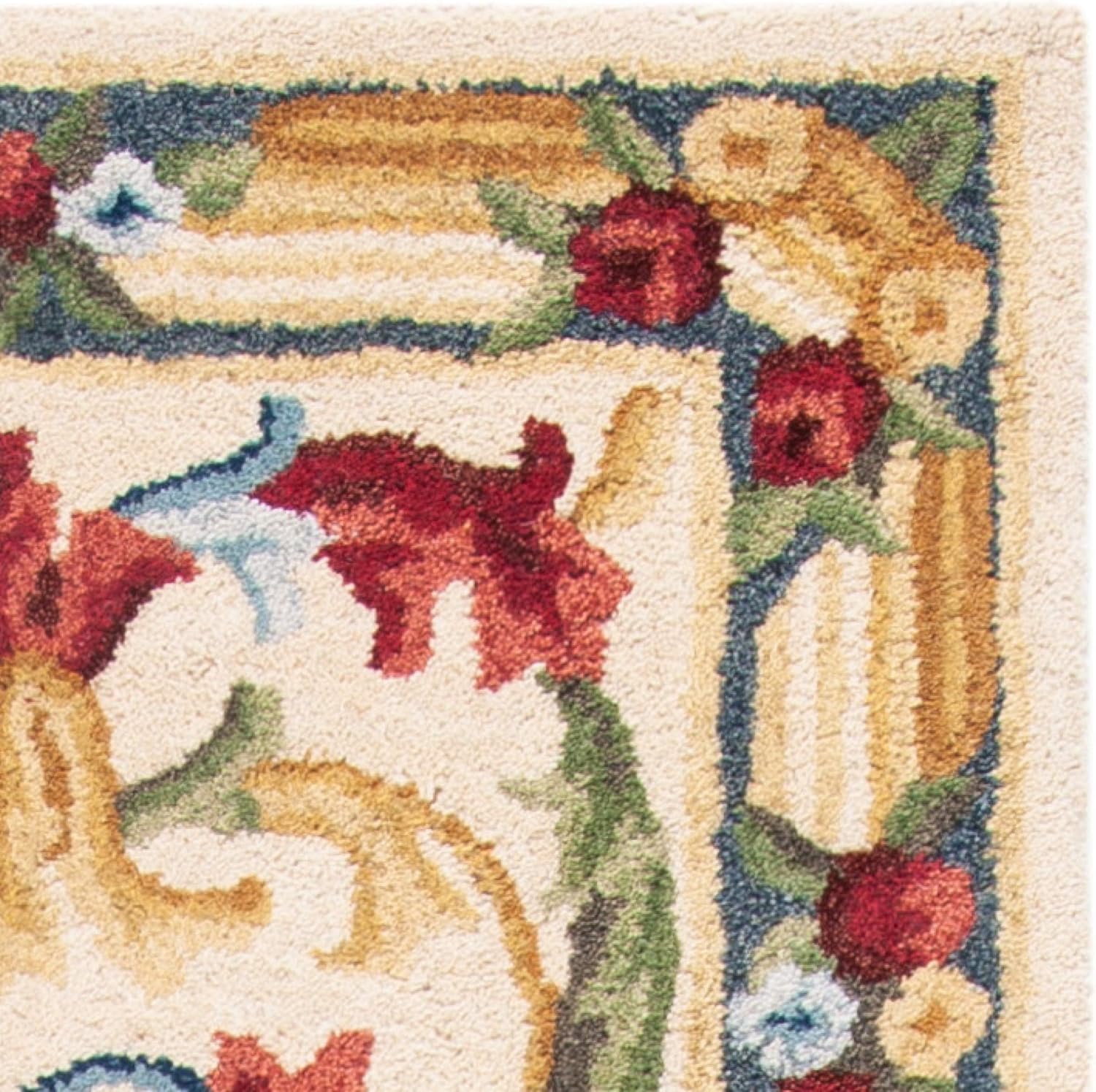 SAFAVIEH Blossom Collection 2'3" x 8' Ivory / Green BLM251B Handmade Premium Wool Runner Rug