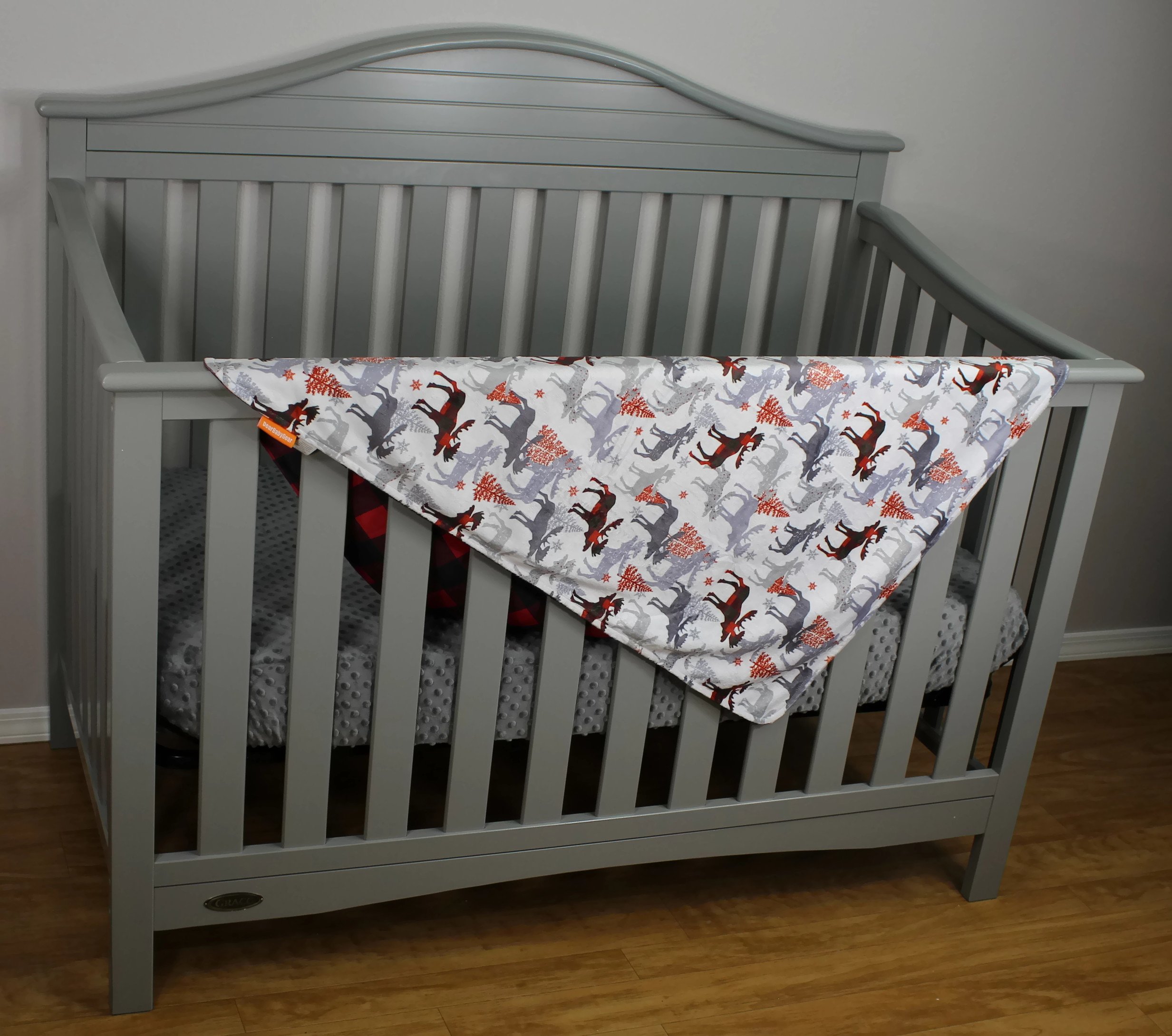 Dear Baby Gear Luksusowe koce dziecięce, niestandardowy nadruk Minky odwracalny łoś i czerwony czarny krata, 90 cm na 69 cm