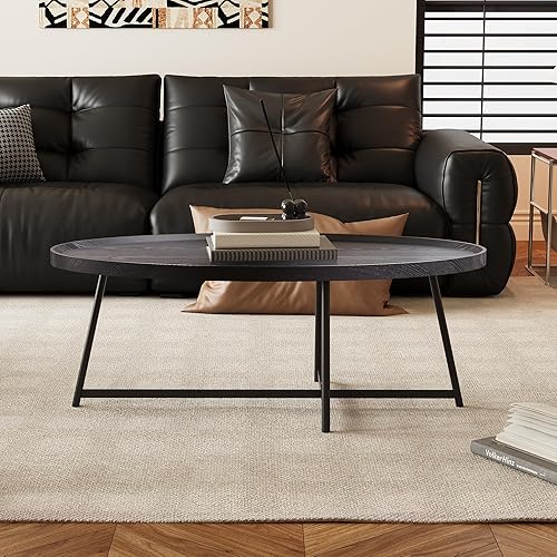 Miniatura 4 de Mesa de centro moderna, mesas de centro ovaladas de madera con patas de metal para sala de estar, mesa de sala de estar de 47 pulgadas, muebles