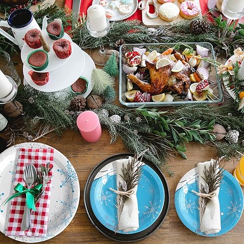 Miniatura 3 de Wehhbtye 32 platos de papel de copo de nieve de Navidad de 9 y 7 pulgadas, platos de postre decorativos desechables congelados, platos redondos de