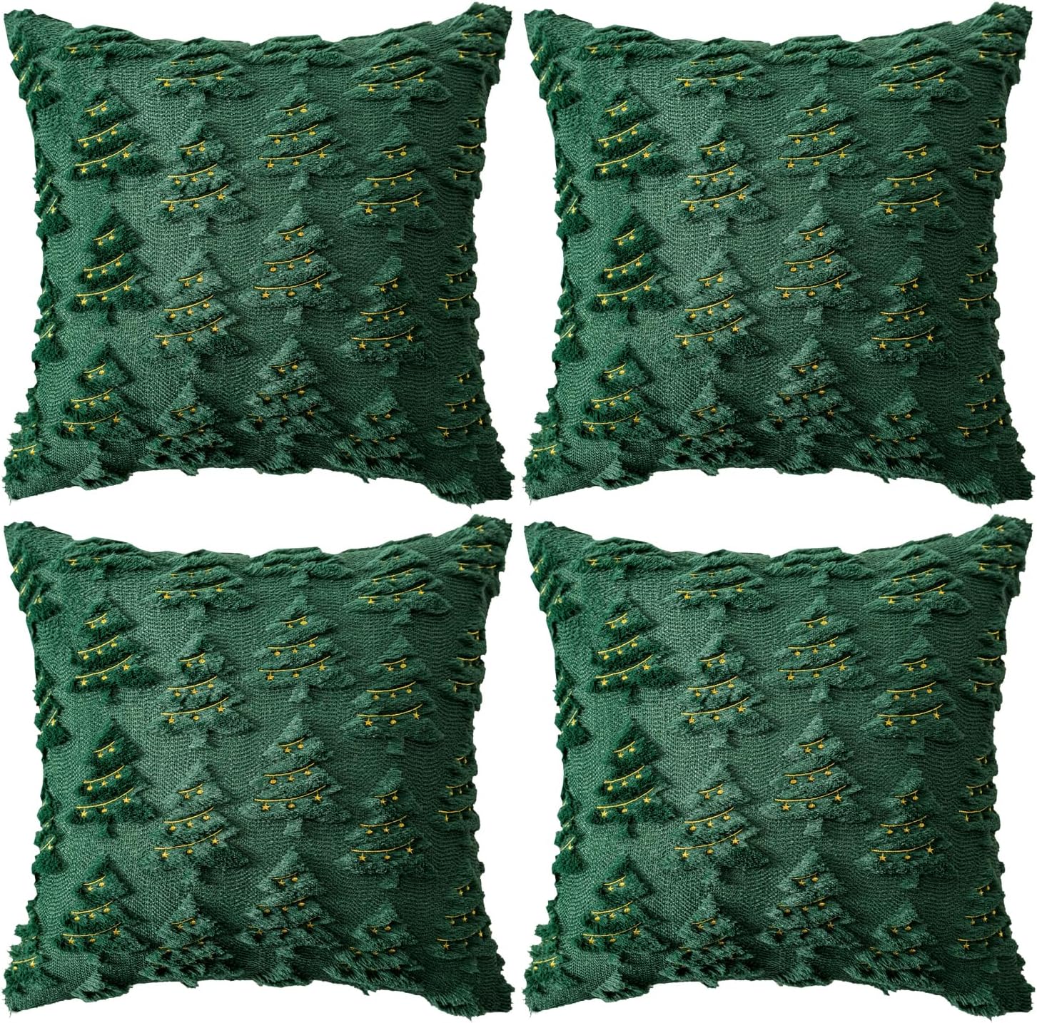 4 Pcs Christmas Throw Pillow Covers 18x18, Soft Faux Fur Pillow Cases Holiday Decorations, Fluffy Plush Accent Couch Cushion Case for Festivals Winter Sofa Living Room Home Decor(Green Tree)