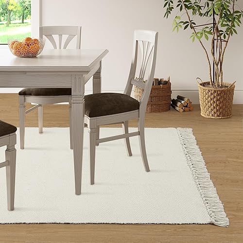 Miniatura 5 de Collive - Tapete cómodo de 4 x 6 pies, tejido de algodón color blancobeige, moderno, con borlas para interiores, sala de estar, cuarto de niños,