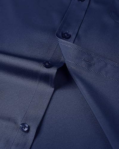 Miniatura 12 de Alimens & Gentle - Camisas de vestir con bolsillo y manga corta, de color liso y sin arrugas, estilo casual con botones, para hombres