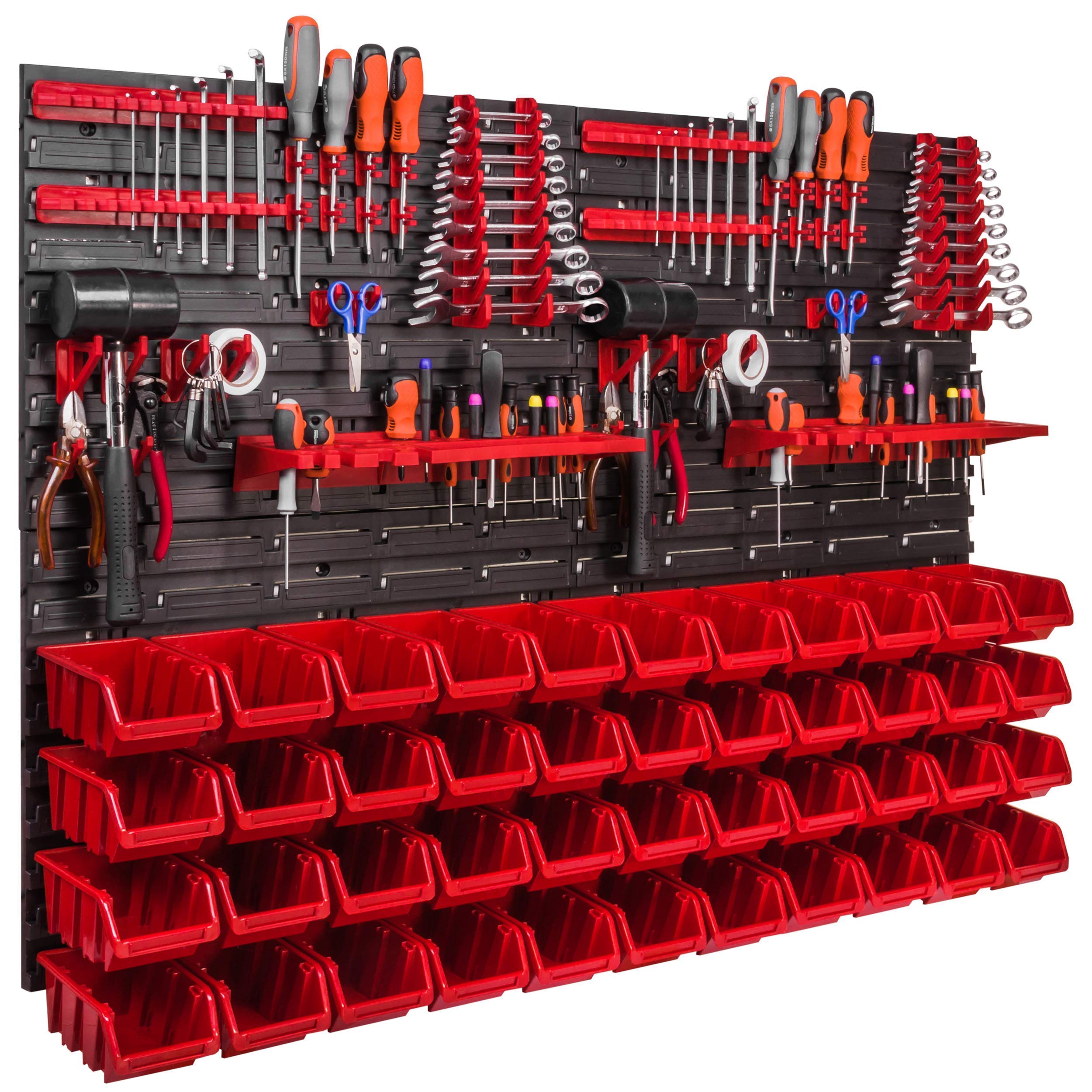 Estante de Pared de 1152 x 780 mm, Soporte para Herramientas, 44 Unidades Cajas apilables, estanterías de almacenaje, Placas de Pared extrafuertes