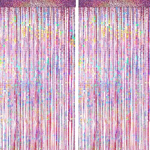 Miniatura 15 de Paquete de 2 cortinas de flecos de aluminio para autos de carreras, fondo metálico de oropel con purpurina a cuadros negros y blancos