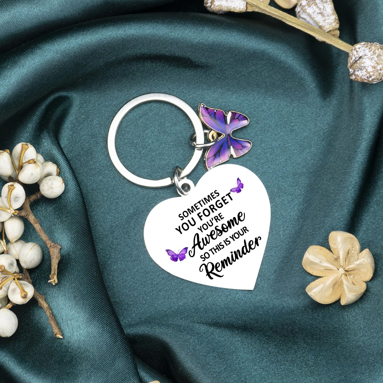 Regalos de mariposa para mujer, pequeños llaveros para mujer, aliento inspirador a veces te olvidas de que eres impresionante