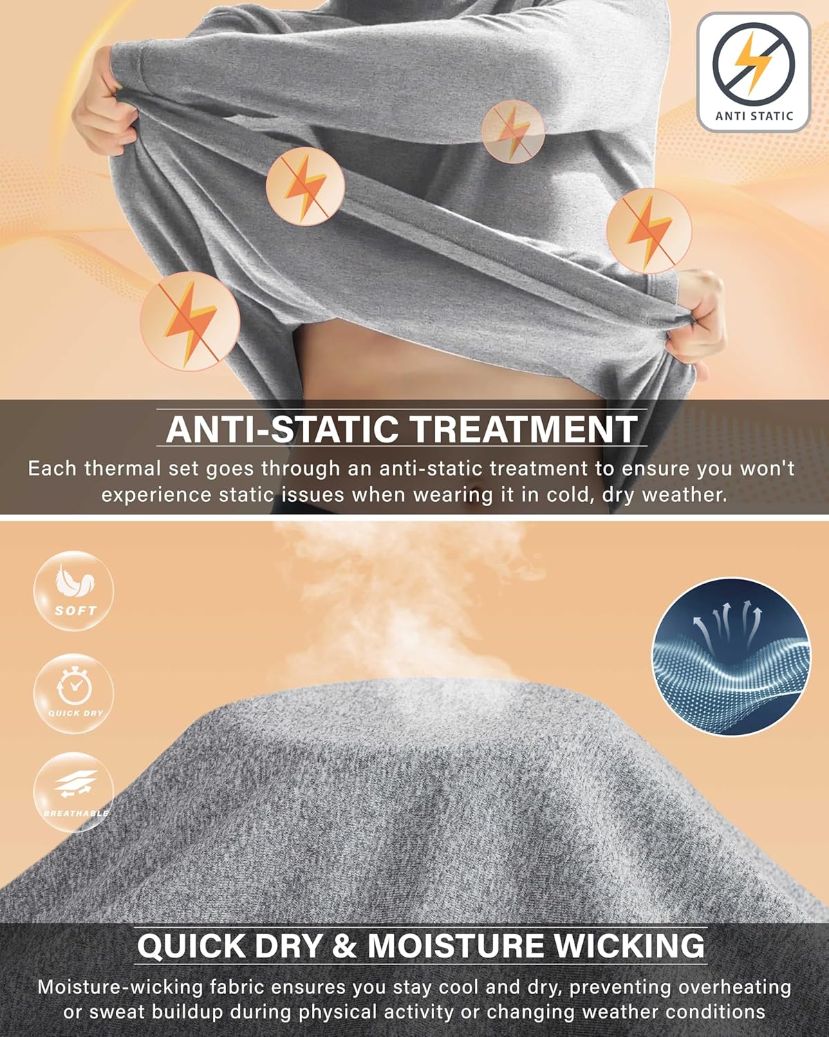 Muezna Men's Thermal Top and Bottom Set Underwear Long Johns Base Layer with Soft Fleece Lined - Image 4