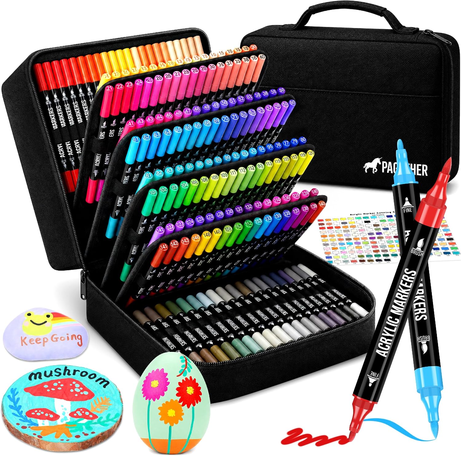 Pagather Acrylic Paint Markers, 168 Colors Dual Tip Fine & Brush Pens Set