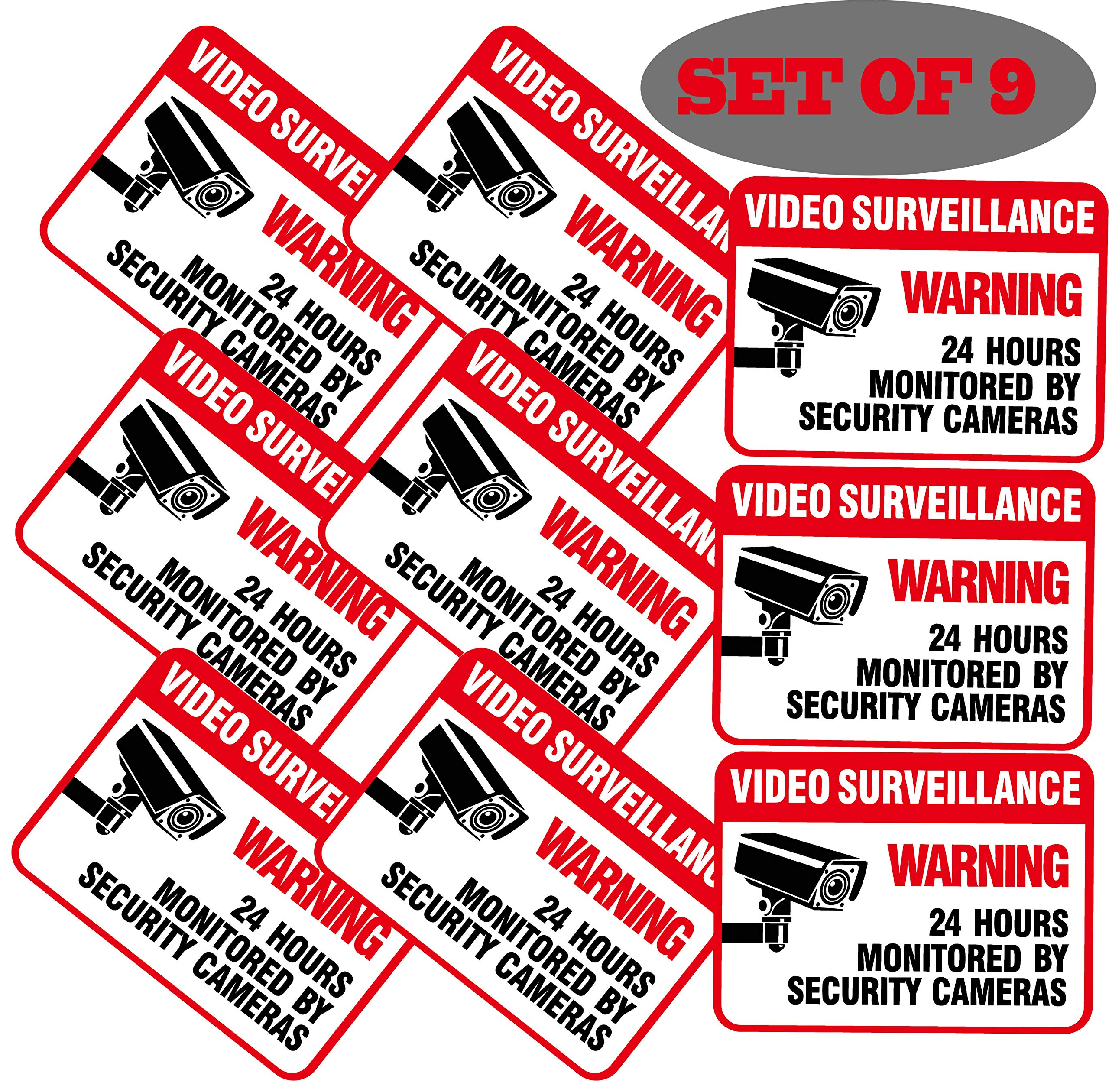 (9 unidades) autoadhesivas Video Surveillance Sign Vinilo Adhesivo Interior y al aire libre uso impermeable