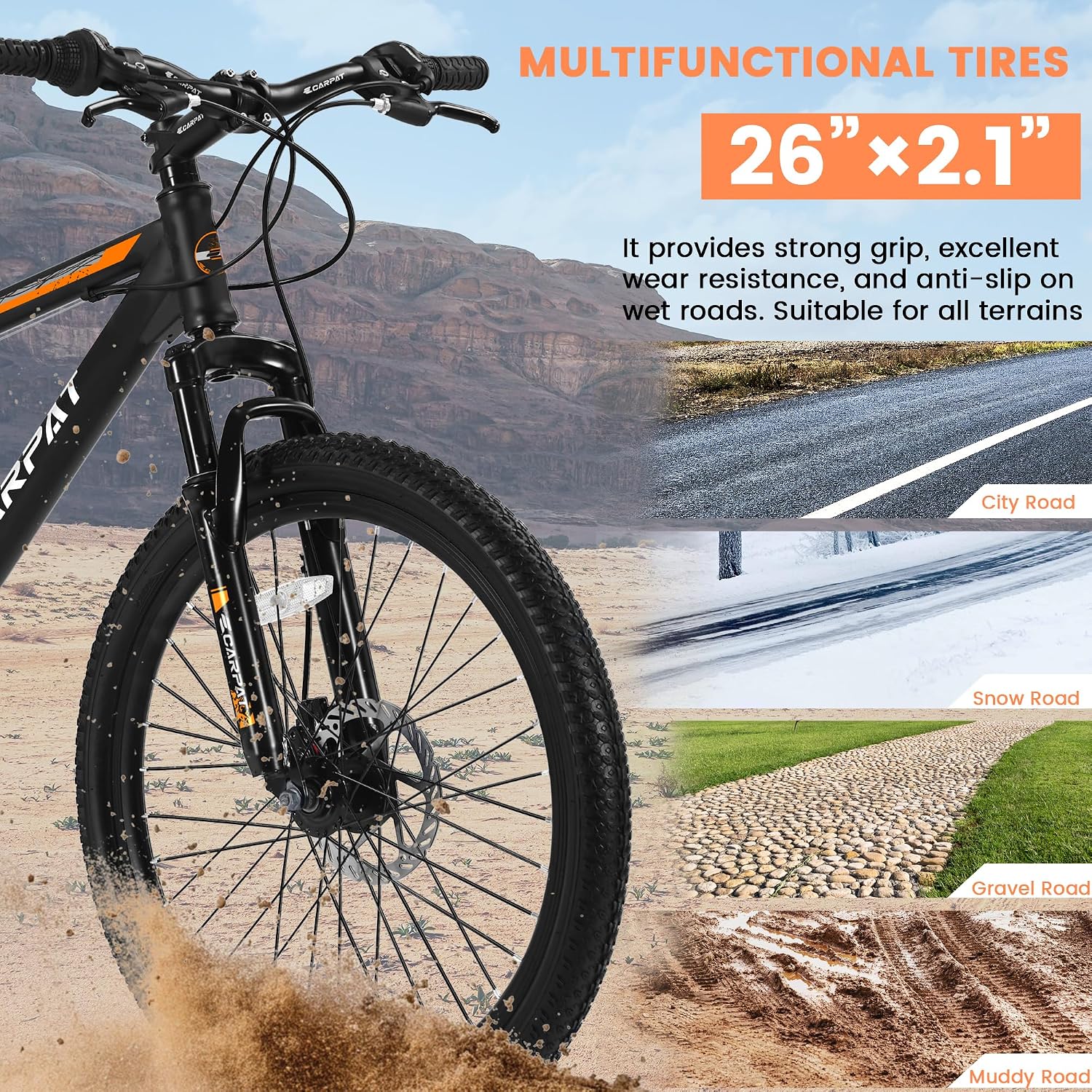 24&26 Inch Mountain Bike for Boys & Girls, 21-Speed Drivetrain with Dual Disc Brakes, Steel Frame & Front Suspension, All-Terrain MTB Bicycle for Teens