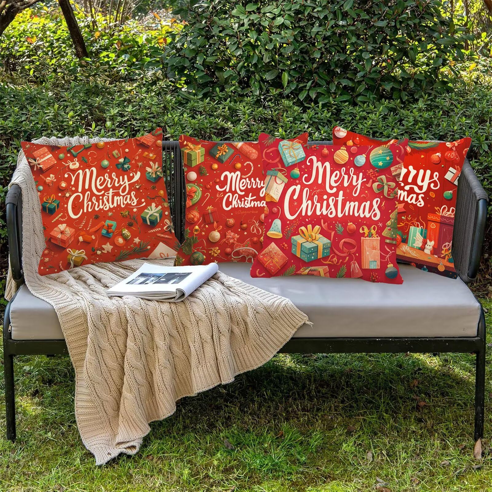 regalo Cuscini per Divano 45 x 45 Set da 4 Natale Copri Cuscini per Divano Velluto Copricuscini, Grandi Federa Cuscino Esterno Impermeabili Quadrato Copricuscino, Decorazioni Casa a-521