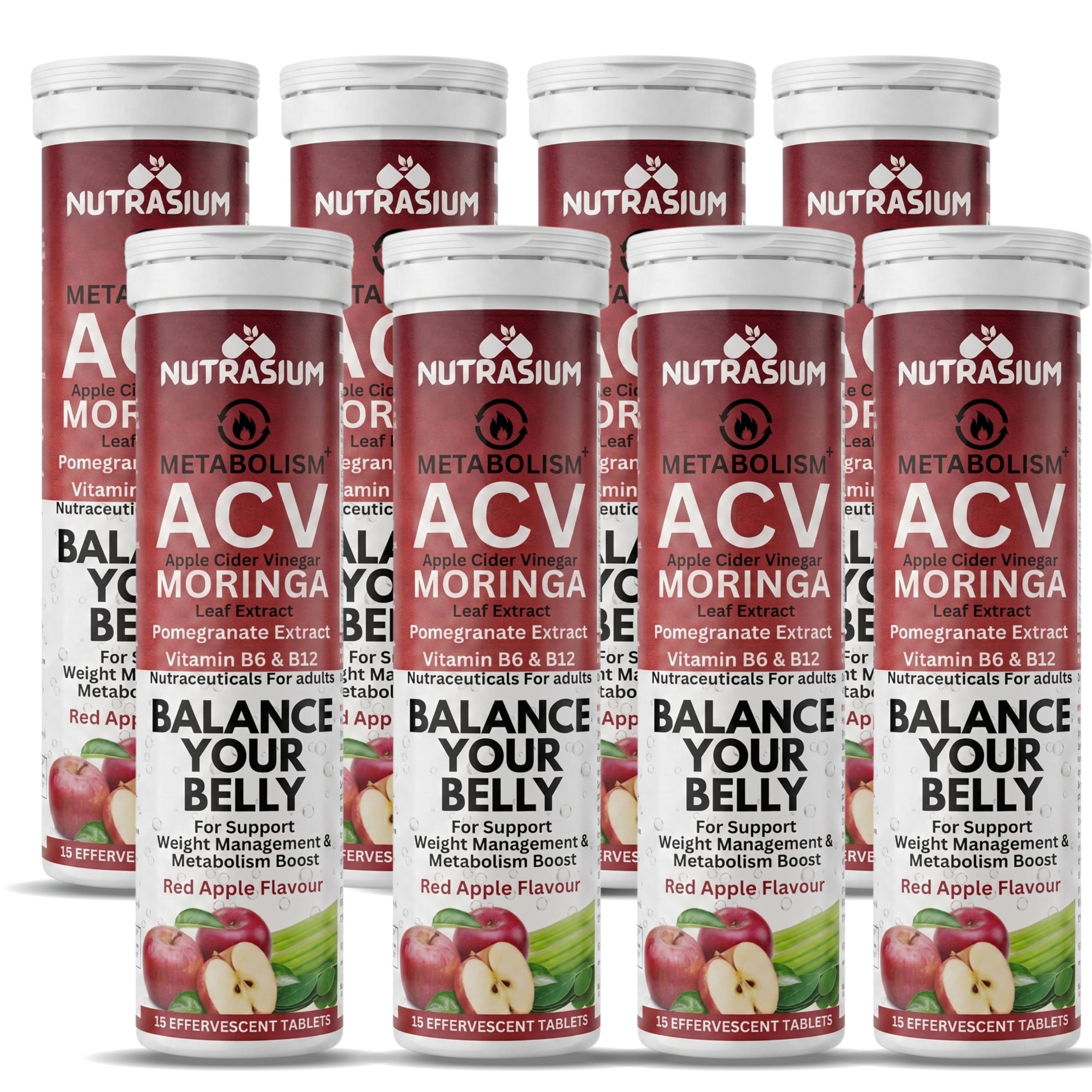 Nutrasium ACV Moringa Metabolism Plus | For Supports Weight Loss, Control Cravings, Convert Fat Into Energy, Boost Energy & Immunity 120 Tablets, Red Apple | Pack of 8X15-image-9