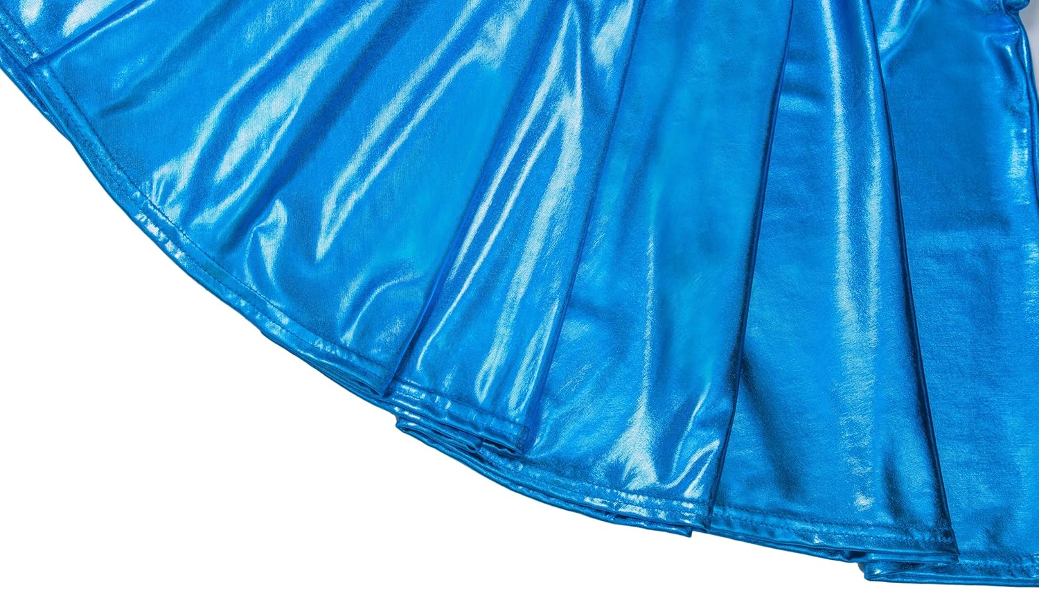 EXCHIC Women's Shiny Metallic Wet Look Stretchy Flared Mini Skater Skirt - Image 6