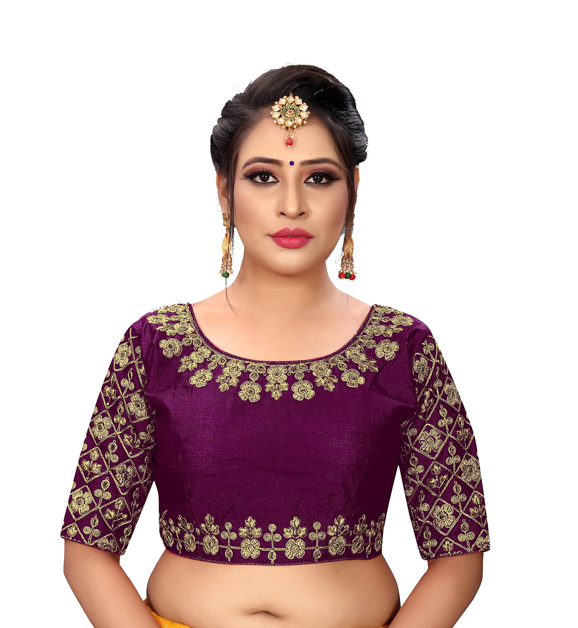 Pujia Mills women's embroidery handwork & thread work heavy sleeves readymade blouse