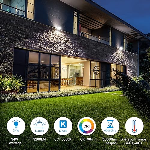 Miniatura 2 de DEWENWILS Luz de inundación LED de 34 W para exteriores, 3200 LM súper brillante (equivalente a 400 W) luz de inundación para exteriores, IP65