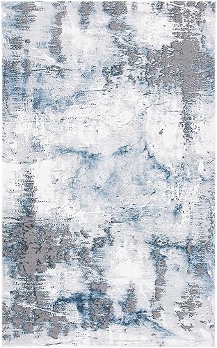SAFAVIEH Craft Collection - Alfombra decorativa, 2 pies 7 pulgadas x 5 pies, azul y gris, diseño abstracto moderno, no desprende pelusa y de fácil