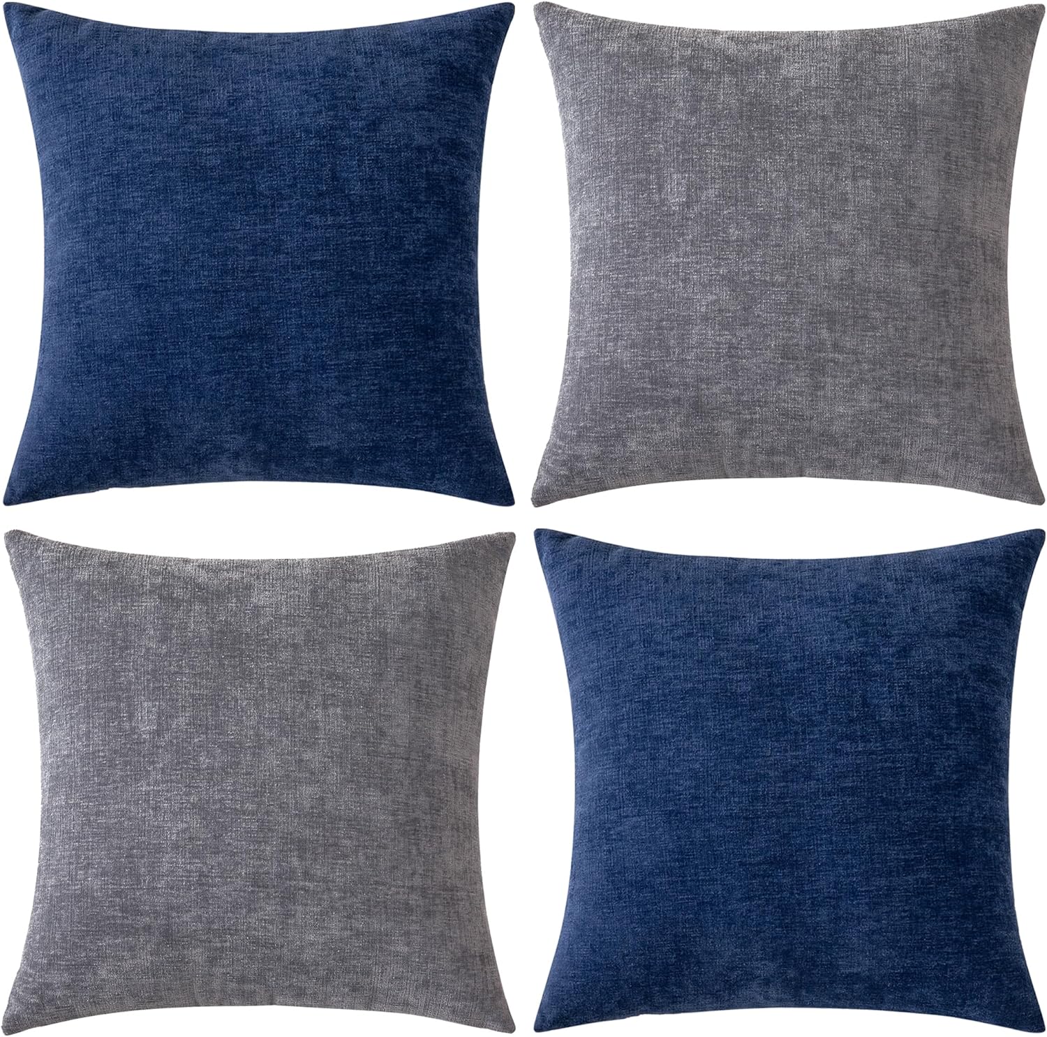 GAWAMAY Pack of 2 Couch Throw Pillow Covers 18x18 Inch Soft Square Chenille Pillow Cover for Sofa Living Room Bedroom Car Solid Dyed Pillow Cases (Only Pillowcases) 45x45cm,Grey, Navy Blue