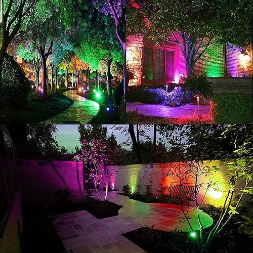 Miniatura 8 de T-SUNUS Focos de paisaje de bajo voltaje, luces de Navidad, 16 luces subterráneas que cambian de color con transformador, control remoto impermeable