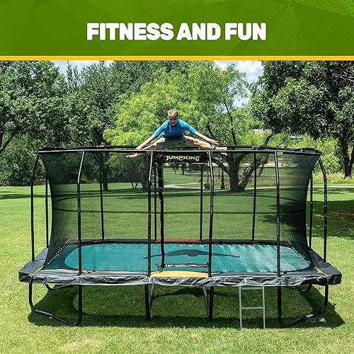 Miniatura 6 de JumpKing Trampolín rectangular para exteriores con recinto, escalera y red, cama elástica recreativa grande para niños y adultos, cumple con ASTM