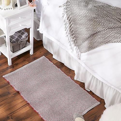 Miniatura 5 de DII - Colección de alfombras tejidas de hilo reciclado con diseño de diamantes en miniatura, 2 x 3 pies, rojo granero