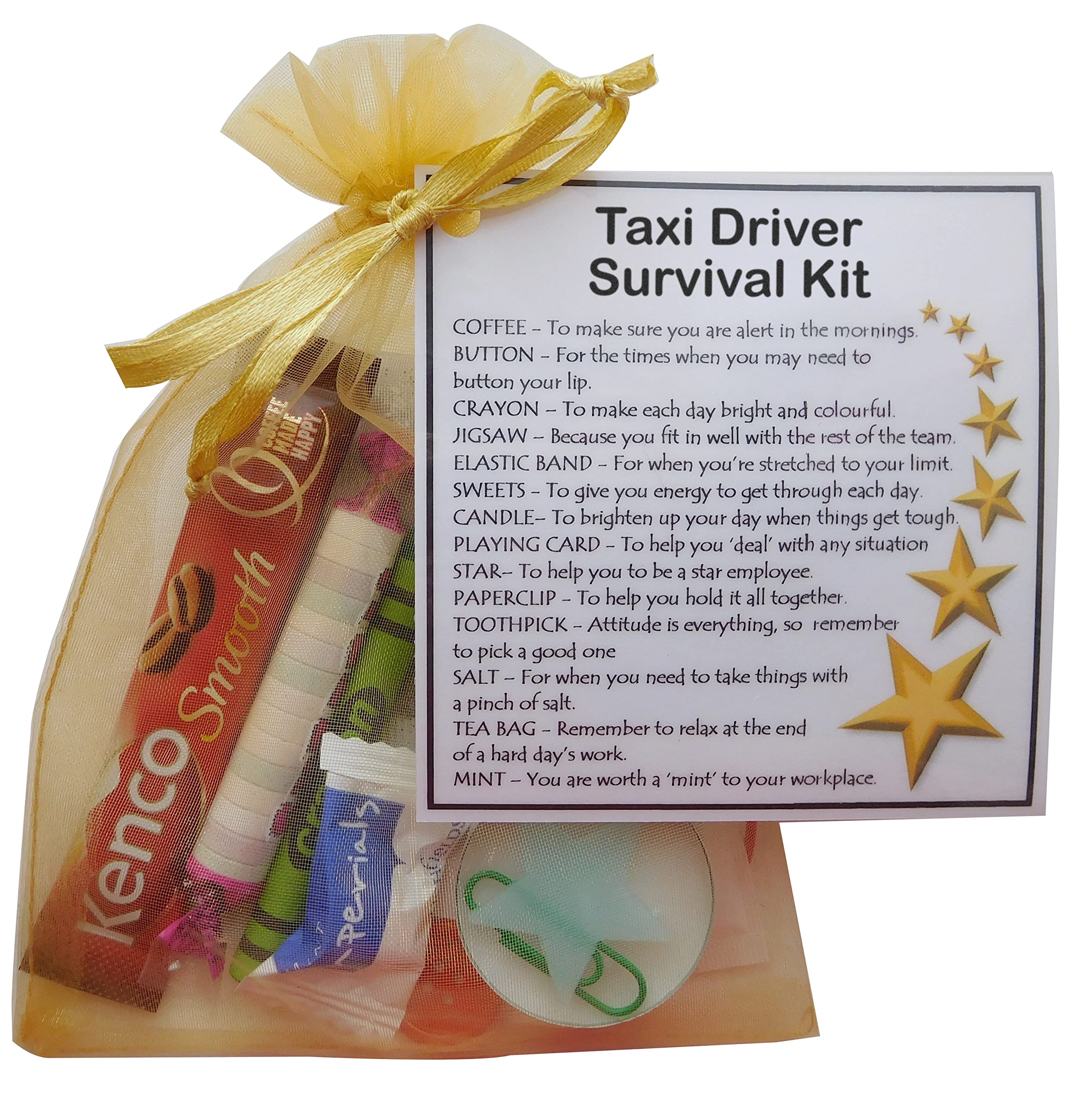 Smile Gifts Uk Yellow Taxi Driver Survival Kit - Gift For Cab Driver Secret Santa Gift, Novelty Minicab Driver Gift For Christmas, Black Cab Driver Gift, 13*18Cm