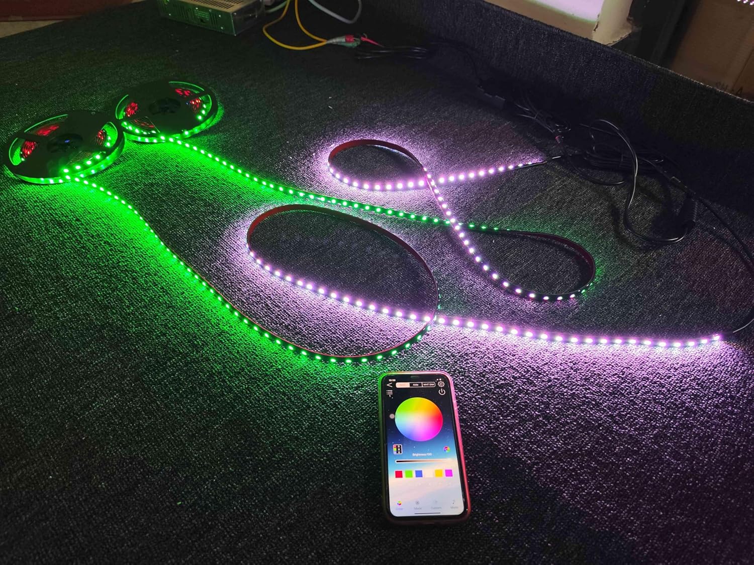8PCS 4FT 1.2Meters 48" Full Tinted Smoked LEDs Dream Rainbow Color Chasing Light Strips Underbody Fender Grille Hood Rear Lighting for Car Truck Vehicle Slingshot 2025 Bluetooth Remote