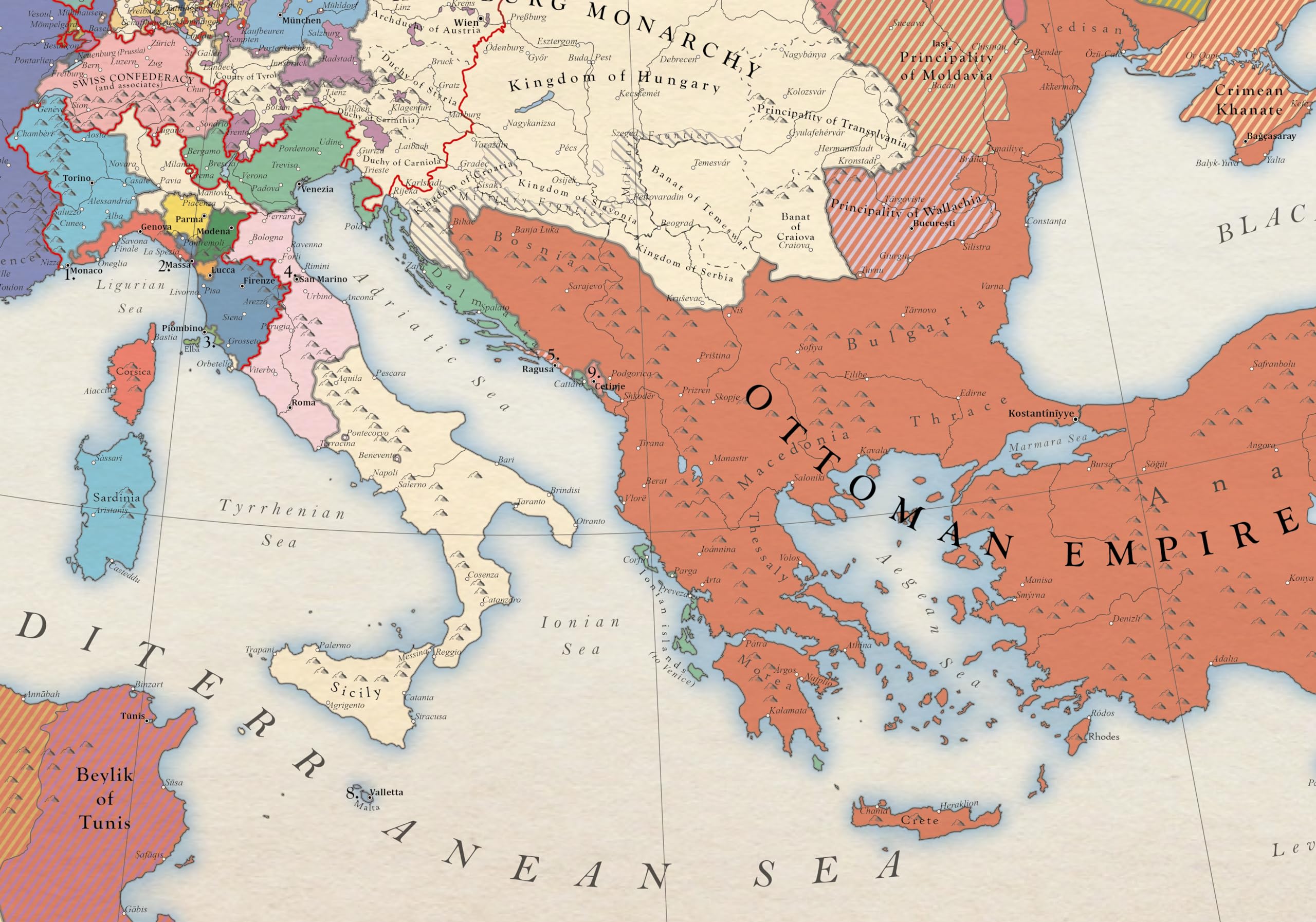 Europe 1733, Carte Historique (100x70cm)