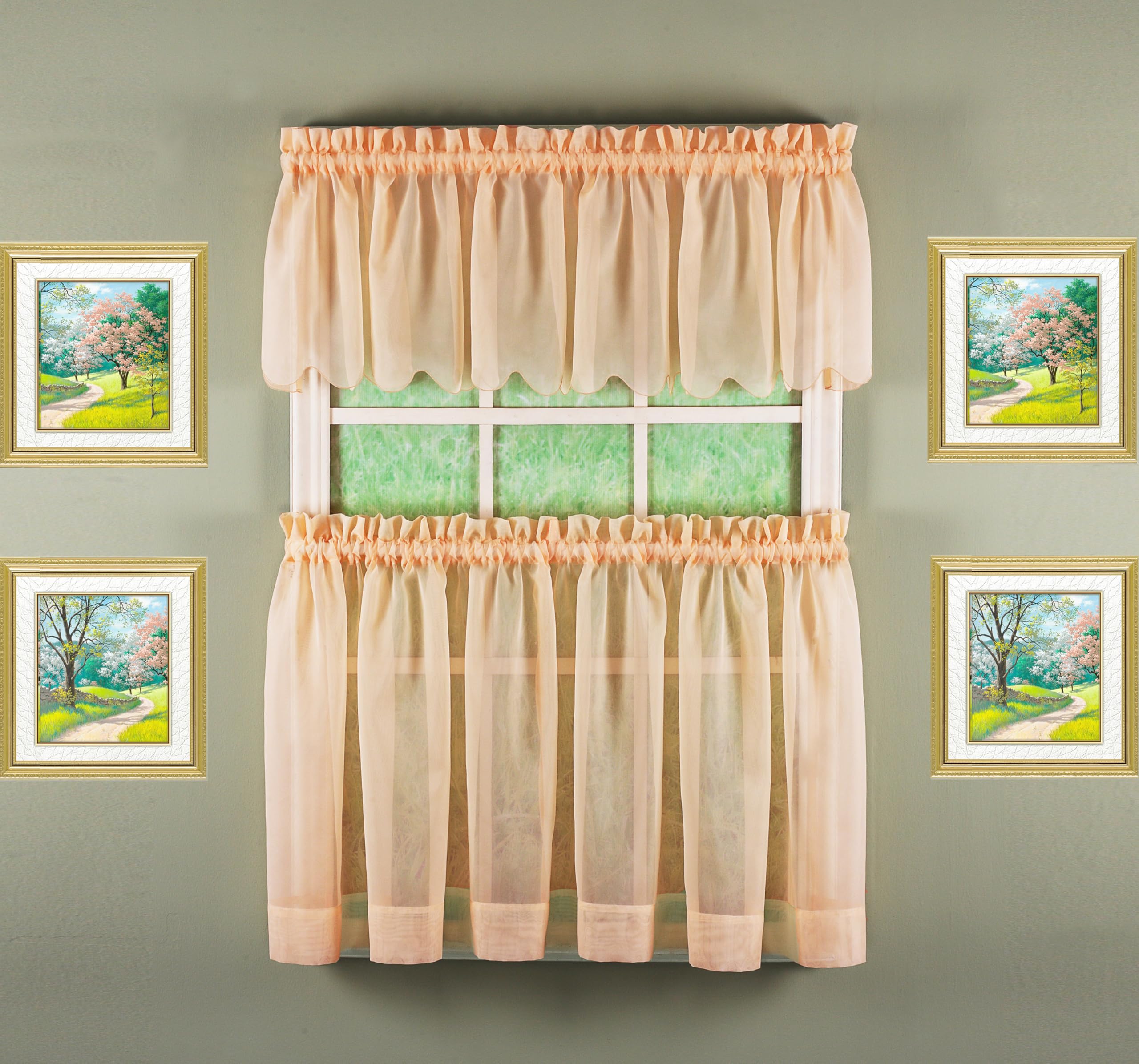 Today's Curtain Emelia Original Voile Tier Pair 30", Peach, 60" W x 30" L