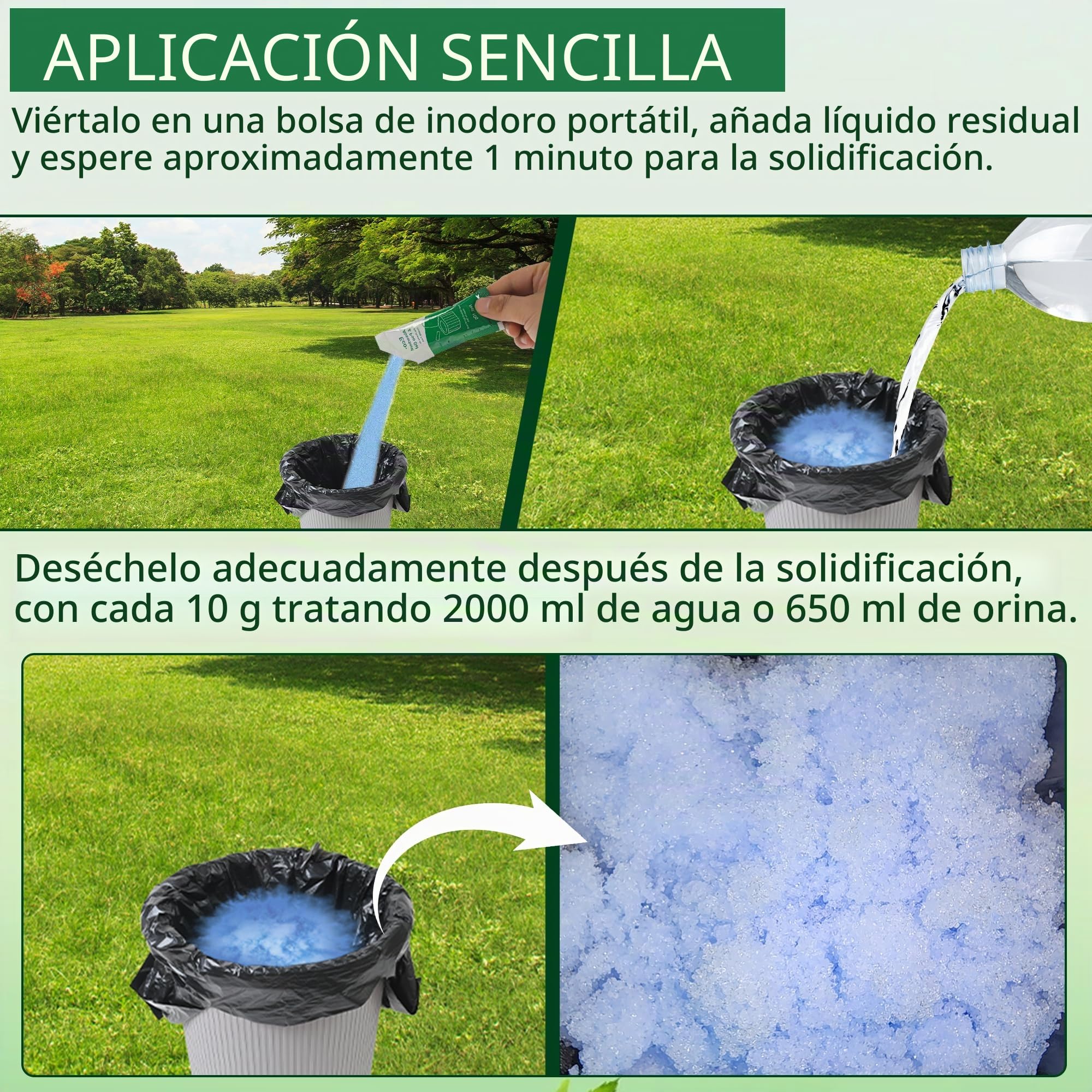 30 bolsas de inodoro absorbentes de gel portátil con 20 bolsas de inodoro de 6 galones, para senderismo, camping, caca de gel para uso al aire libre