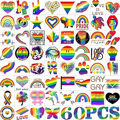 COKTAK 60 PCS Gay Pride Tattoos For Women Adults, LGBT Pride Face Temporary Tattoos For Men, Bulk Rainbow Flag Fake Tattoo Stickers For Kids, Rainbow Tattoos Pride Accessories Parade Celebrations Festival