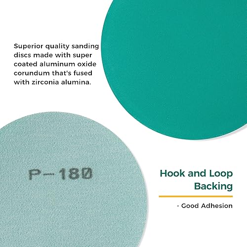 Miniatura 5 de S SATC Papel de arena de 5 pulgadas, discos de lijado con gancho y bucle, disco de lijado de película verde de grano 180, paquete de 50 almohadillas