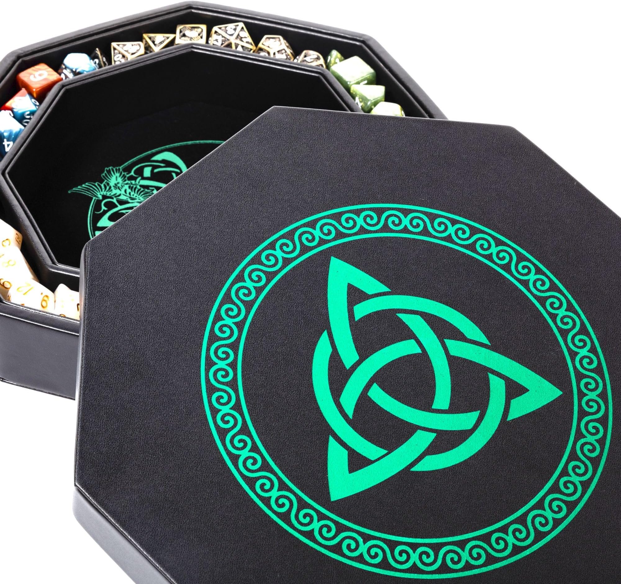 - DND Dice Tray - Premium 9 Inch Tray Dungeons and Dragons - Exquisitely Detailed Green World Tree & Triquetra Design - Perfect Rolling & Box Storage to Protect Your Dice for D&D and RPG