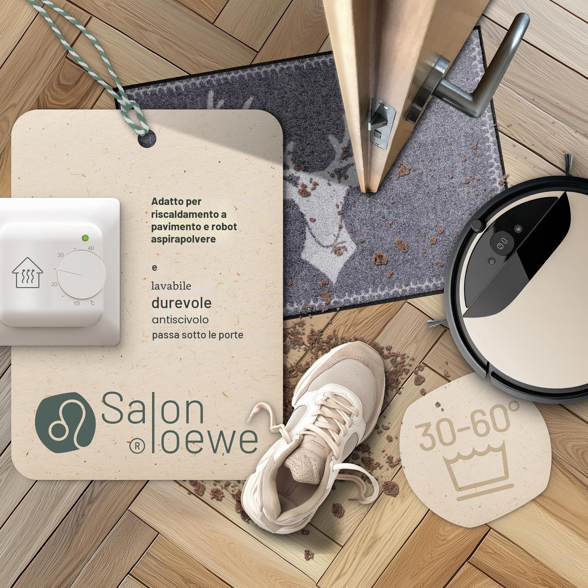 Salonloewe Zerbino lavabile, motivo cervo Franz, antracite, 50 x 75 cm, per porta d'ingresso esterno, stile rustico