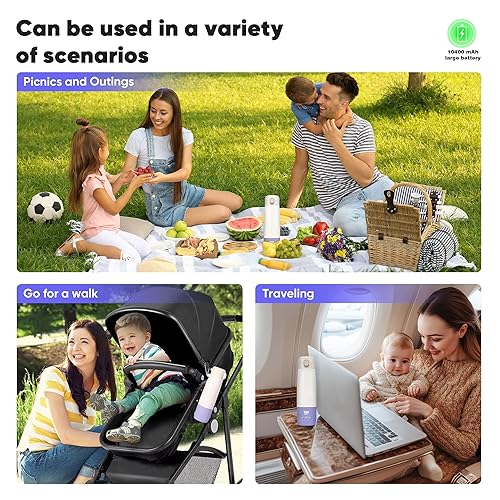 Miniatura 7 de Calentador de botellas portátil de 12 onzas, gran capacidad, 55 W, calentador de botellas de leche para bebé en movimiento, calentamiento rápido,