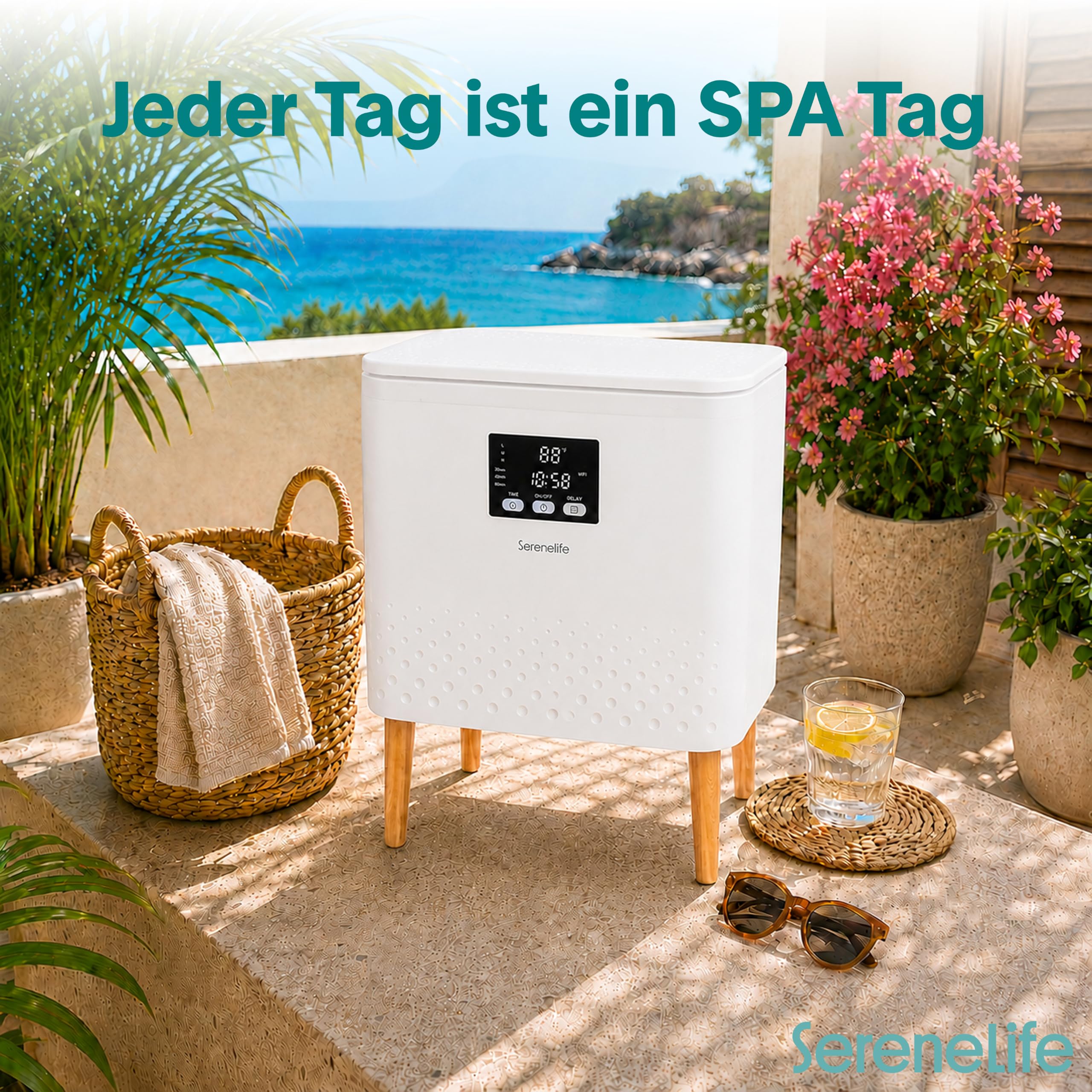 SereneLife WiFi Handtuchwärmer 20L Elektrisch Stehend – Smart Handtuchtrockner für 2 Handtücher mit App Steuerung, Timer und Temperaturregelung, Spa Komfort Zuhause