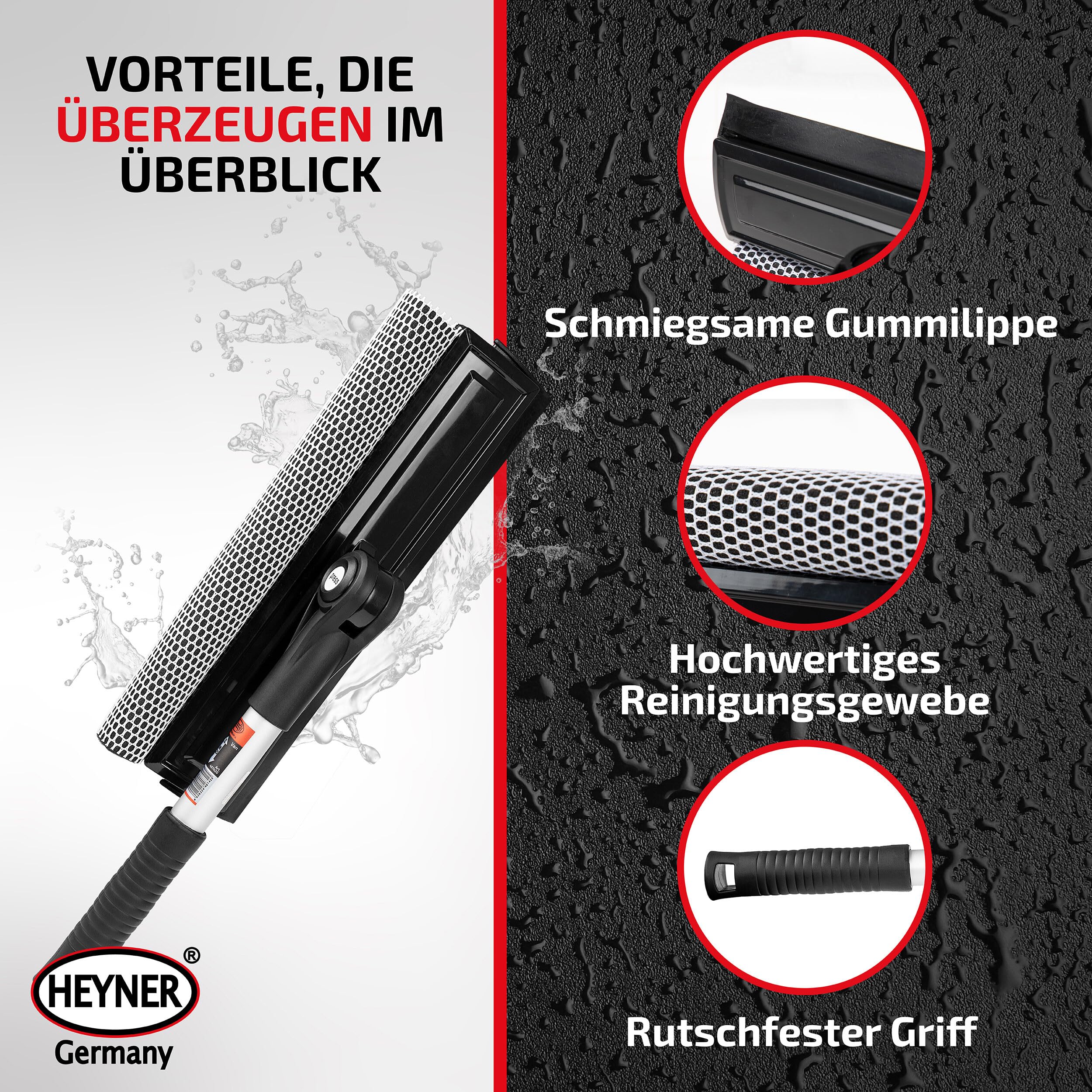 HEYNER® Nettoyeur de vitres de Voiture M25 25cm Extracteur en Aluminium & éponge Pliable Largeur 25cm Universel Véhicules de Tourisme Camionnette