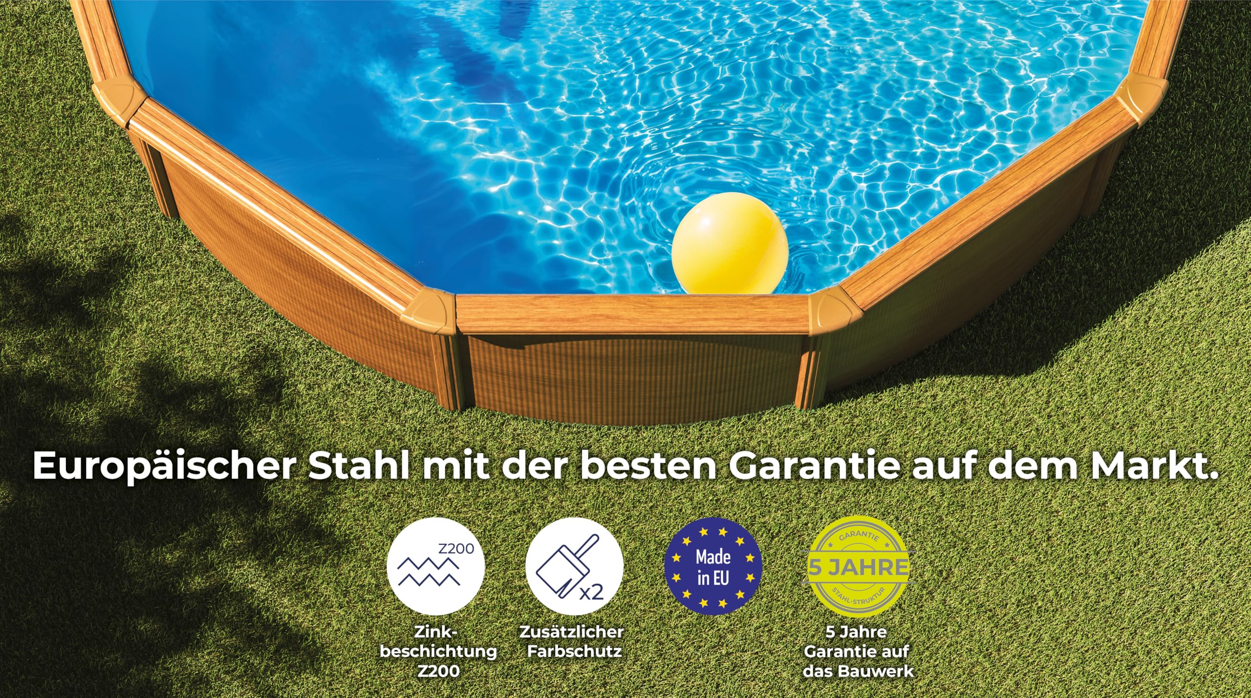 Gre Pool KIT350W Pacific - Aufstellpool aus Stahl, rund, mit Holzoptik. Abnehmbare Gartenpool. 350 x 120 cm