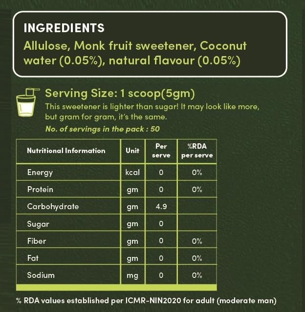 Image of Zeeero Monk Fruit Sweetener without Erythritol | Monkfruit Extract with Allulose | 1:1 Sugar Replacer | Monk sugar /monk fruit powder | No Preservatives