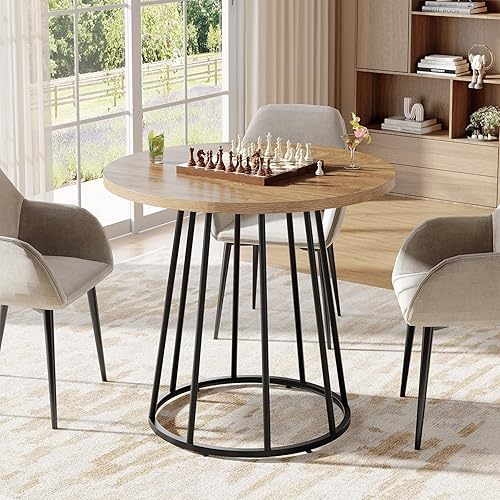 Miniatura 7 de Tribesigns Mesa de comedor redonda industrial, mesa de cocina de madera de 31.5 pulgadas para 2-4 personas, muebles de cocina y comedor de círculo